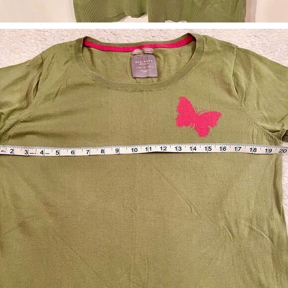 Vintage Y2K Lightweight Avocado Green Lightweight Sweater w/Butterfly Detail 1X - Picture 3 of 6